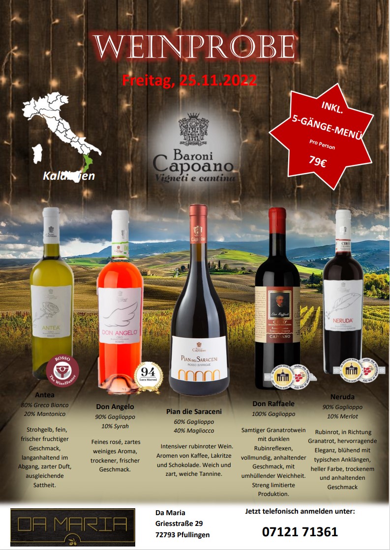 Weinprobe – Italienisches Restaurant | Pfullingen | Da Maria